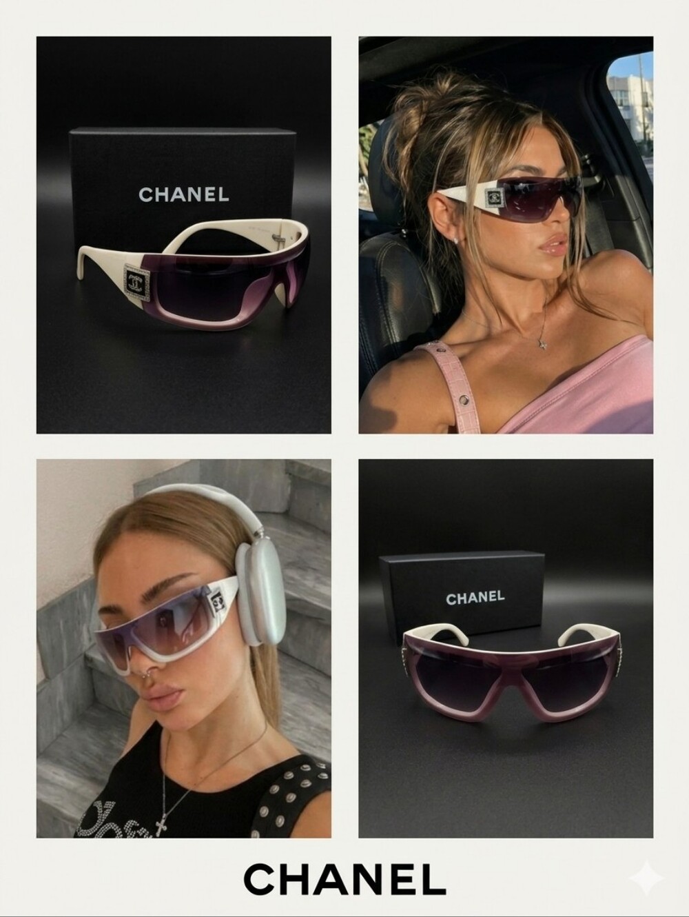✨CHANEL✨🔥 RARE Y2K 2000s Vintage White Shield Sunglasses 🔥LIKE NEW‼️